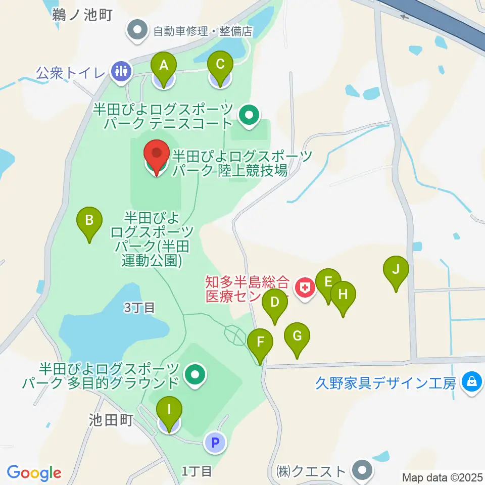 半田ぴよログスポーツパーク陸上競技場周辺の駐車場・コインパーキング一覧地図