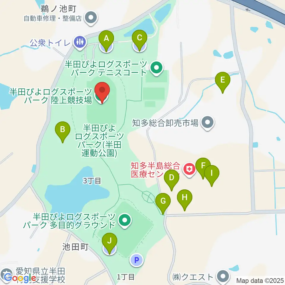 半田ぴよログスポーツパーク陸上競技場周辺の駐車場・コインパーキング一覧地図
