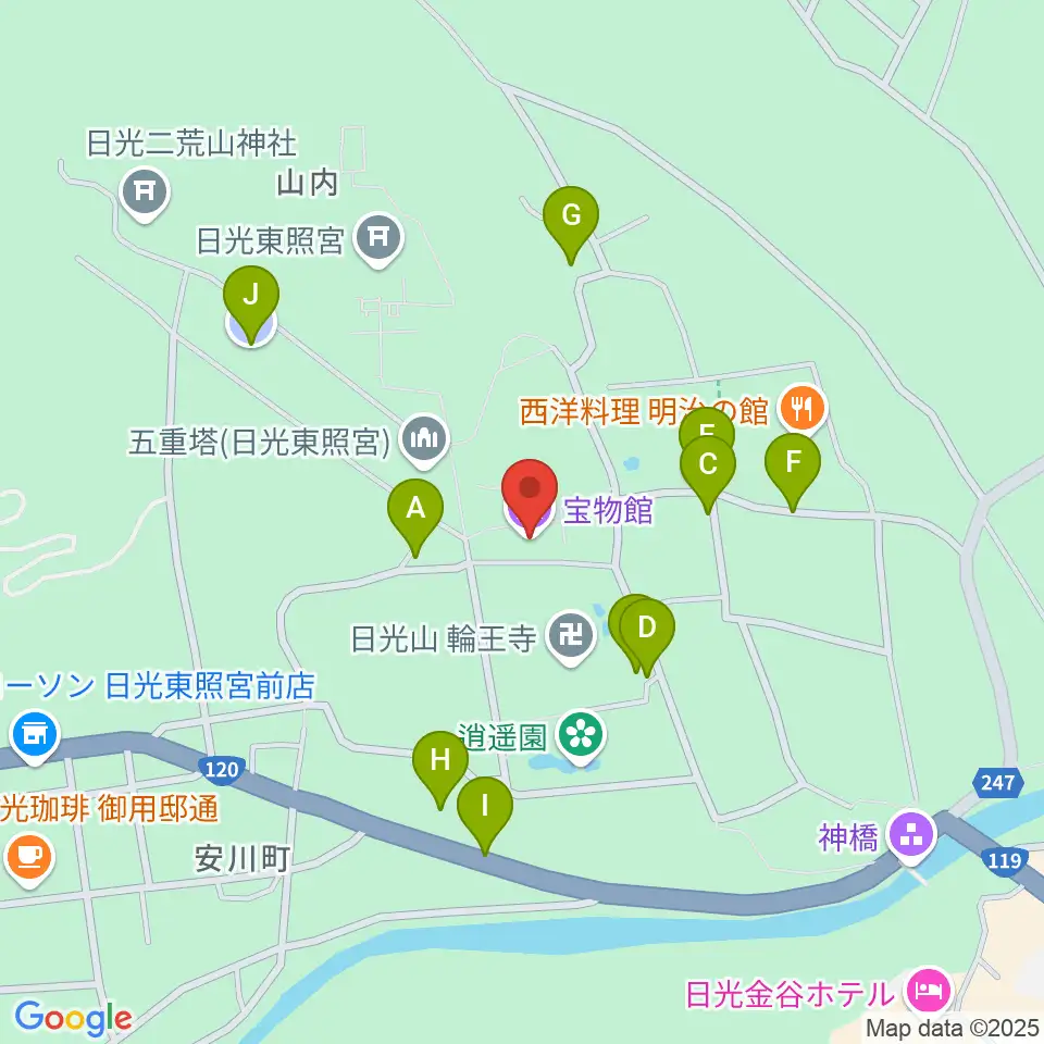 日光山輪王寺宝物殿周辺の駐車場・コインパーキング一覧地図