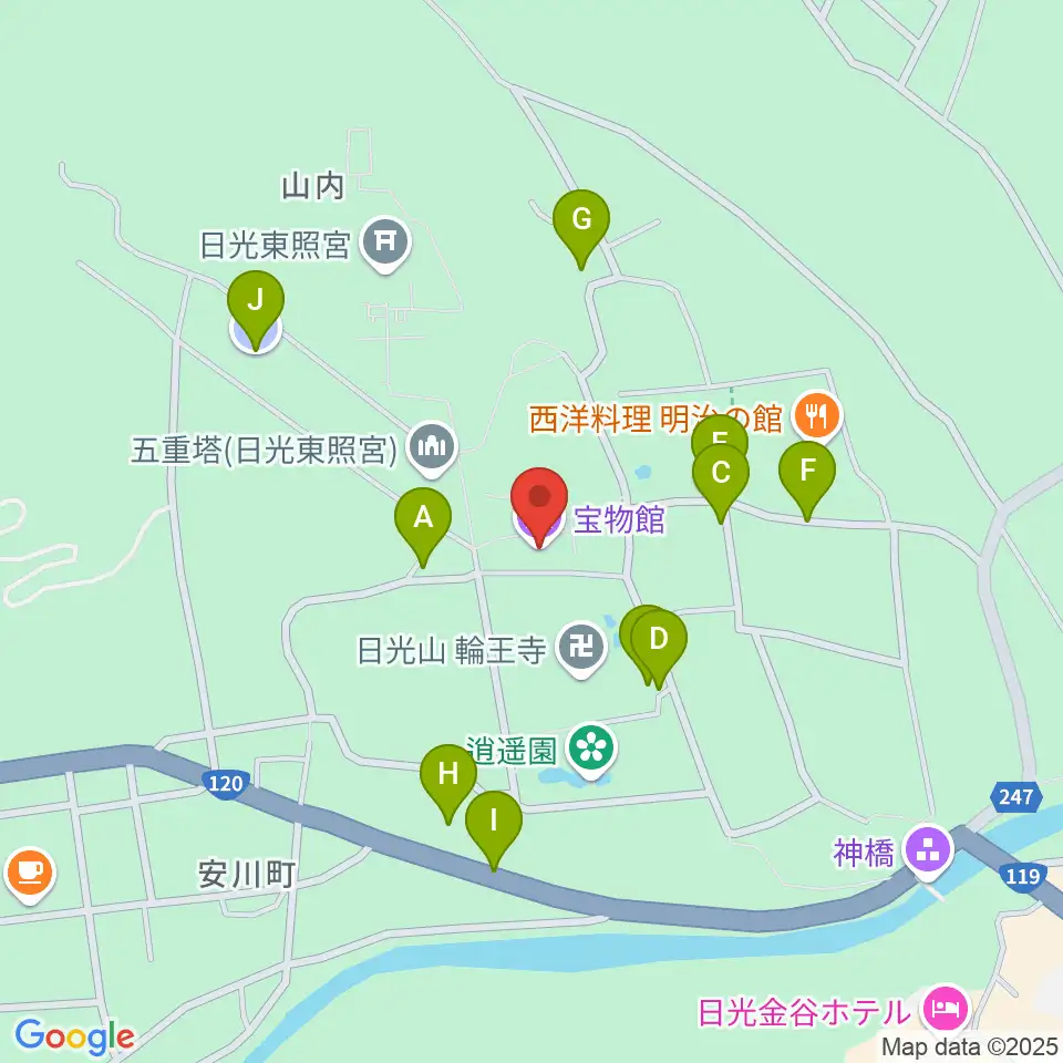 日光山輪王寺宝物殿周辺の駐車場・コインパーキング一覧地図