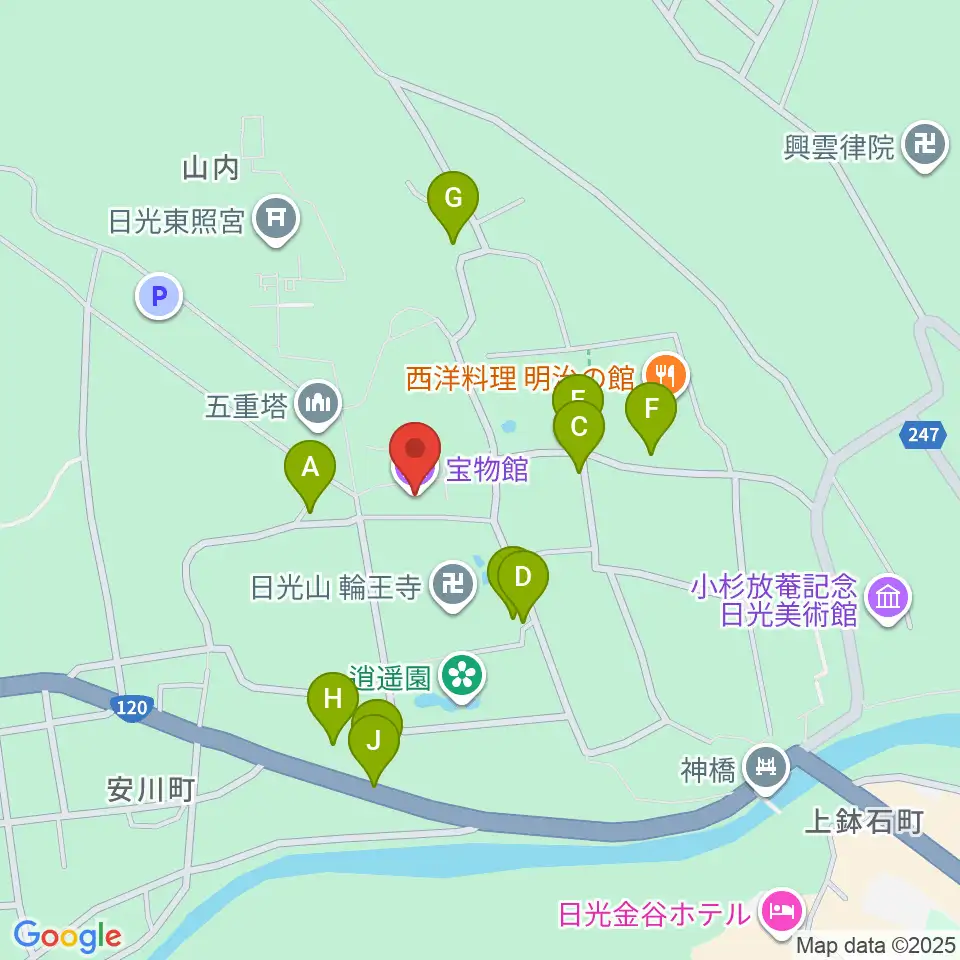 日光山輪王寺宝物殿周辺の駐車場・コインパーキング一覧地図