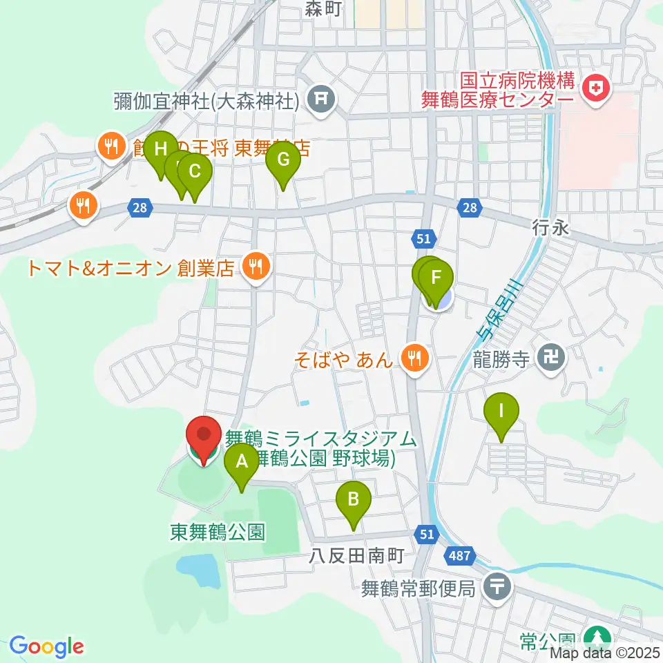 舞鶴ミライスタジアム周辺の駐車場・コインパーキング一覧地図