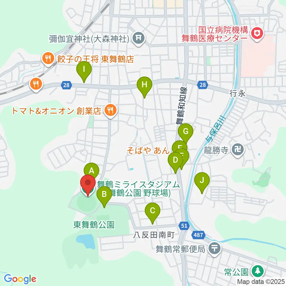 舞鶴ミライスタジアム周辺の駐車場・コインパーキング一覧地図