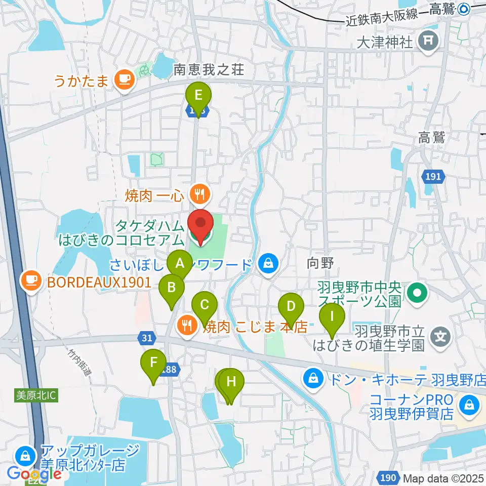 タケダハムはびきのコロセアム周辺の駐車場・コインパーキング一覧地図