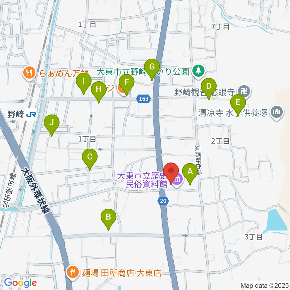 大東市立歴史民俗資料館周辺の駐車場・コインパーキング一覧地図