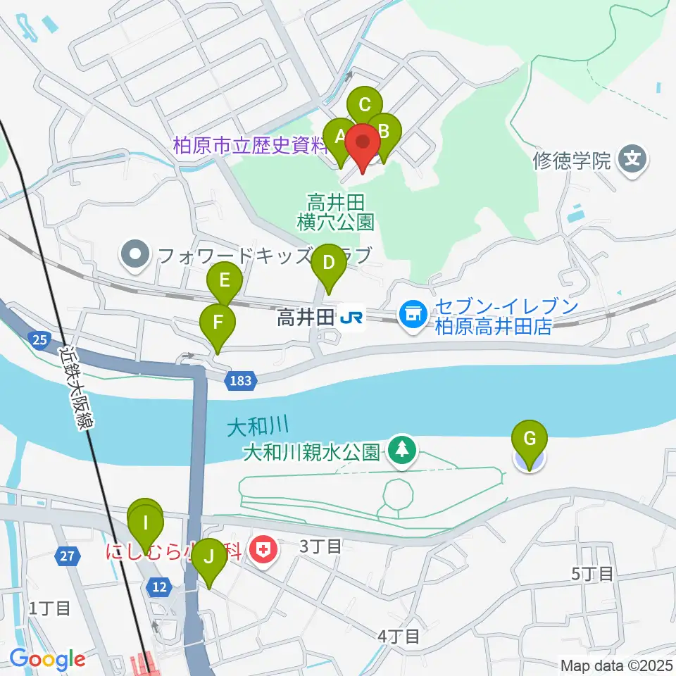 柏原市立歴史資料館周辺の駐車場・コインパーキング一覧地図