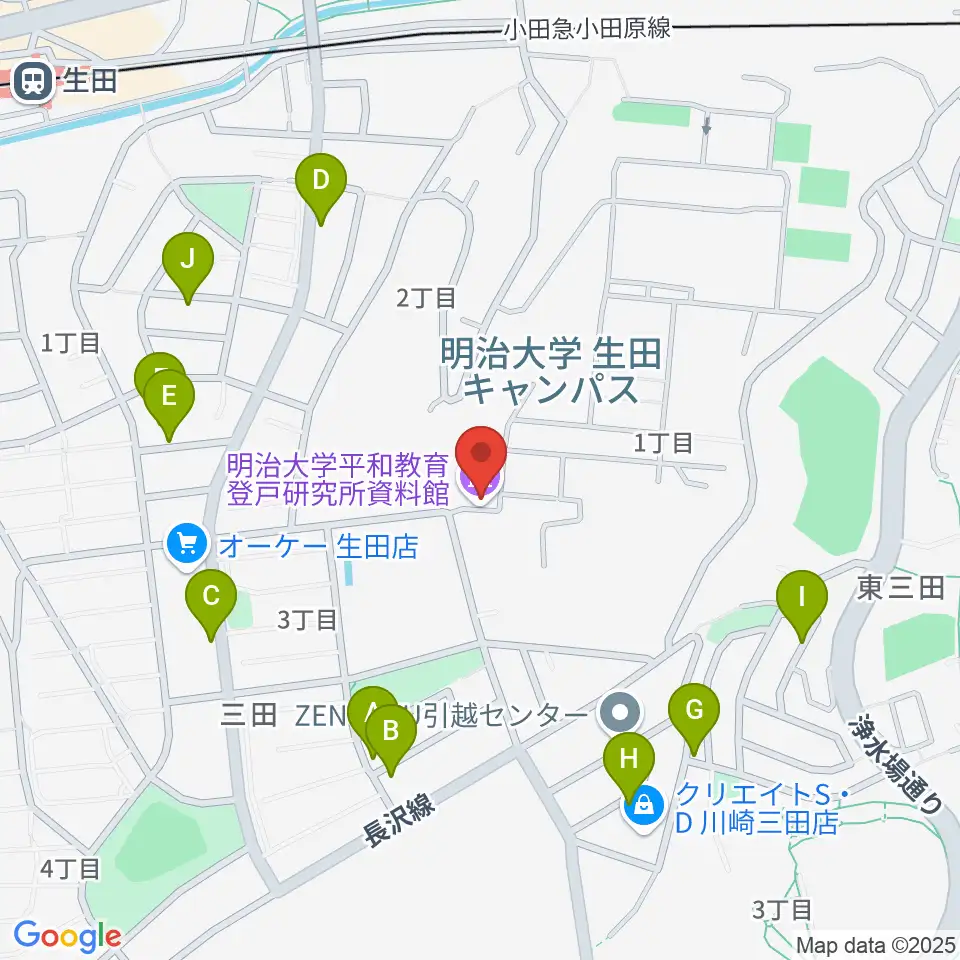 明治大学平和教育登戸研究所資料館周辺の駐車場・コインパーキング一覧地図