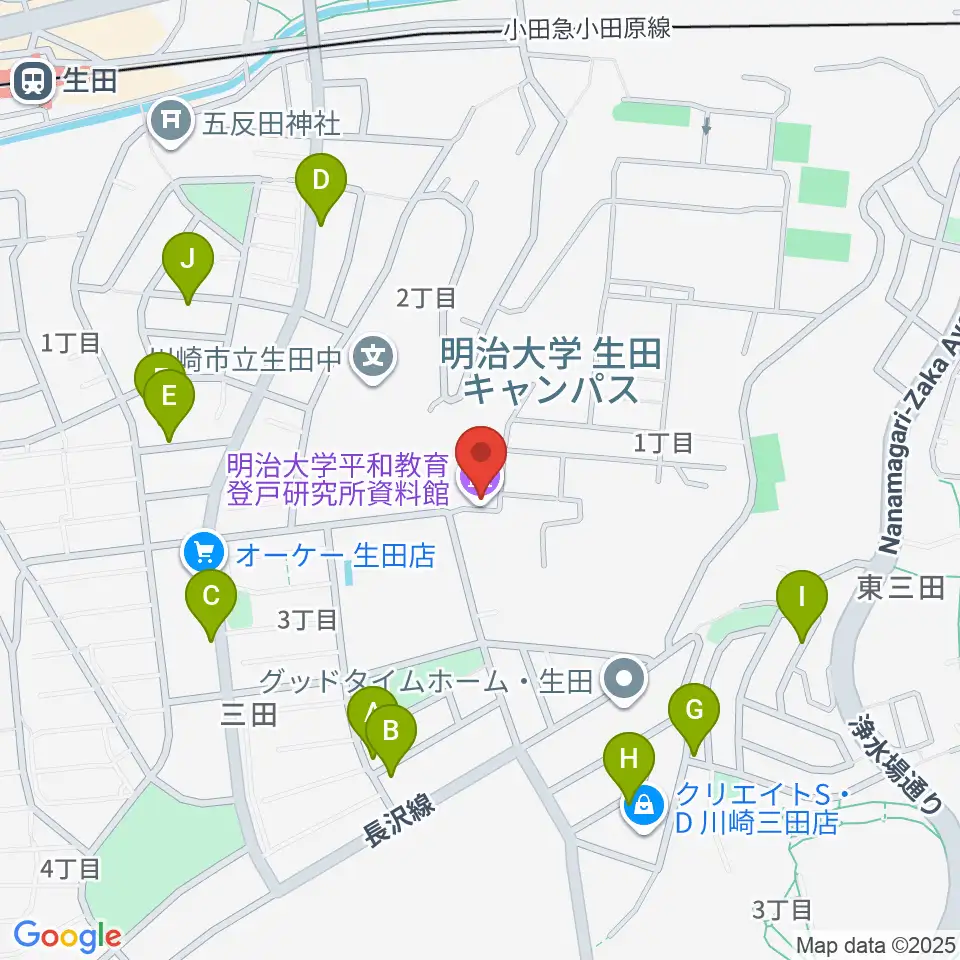 明治大学平和教育登戸研究所資料館周辺の駐車場・コインパーキング一覧地図