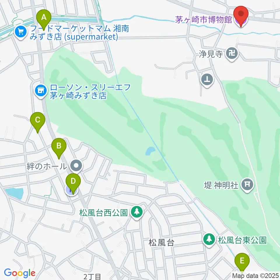 茅ヶ崎市博物館周辺の駐車場・コインパーキング一覧地図