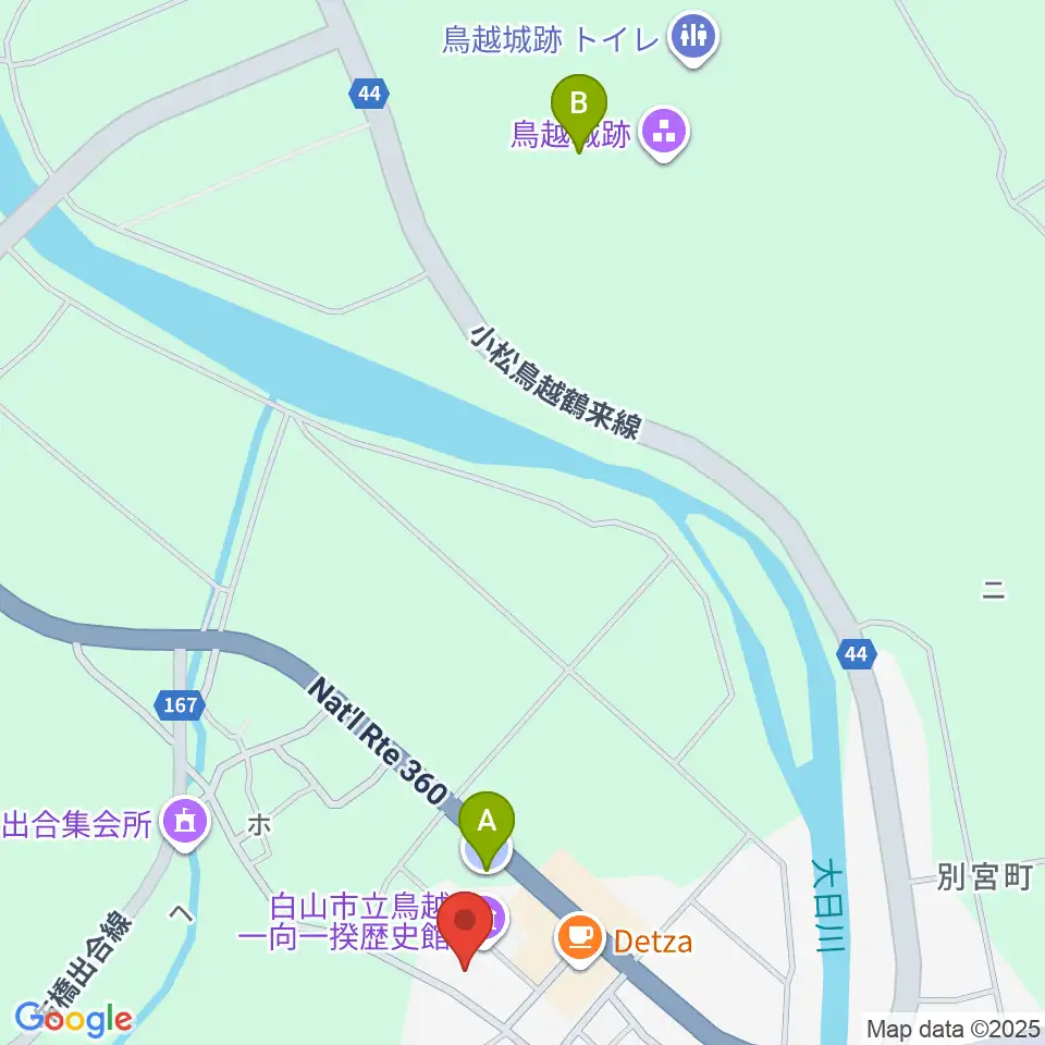 白山市立鳥越一向一揆歴史館周辺の駐車場・コインパーキング一覧地図