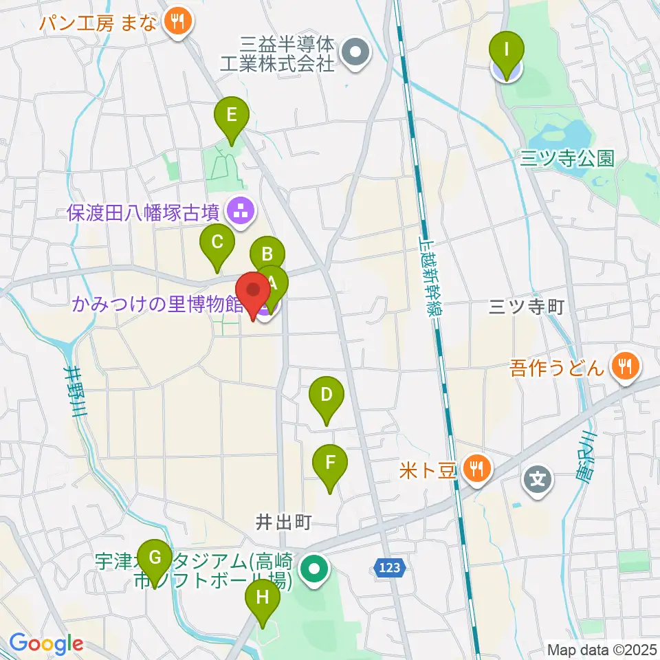 かみつけの里博物館周辺の駐車場・コインパーキング一覧地図