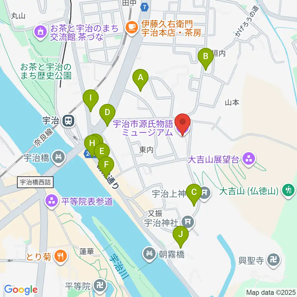 宇治市源氏物語ミュージアム周辺の駐車場・コインパーキング一覧地図