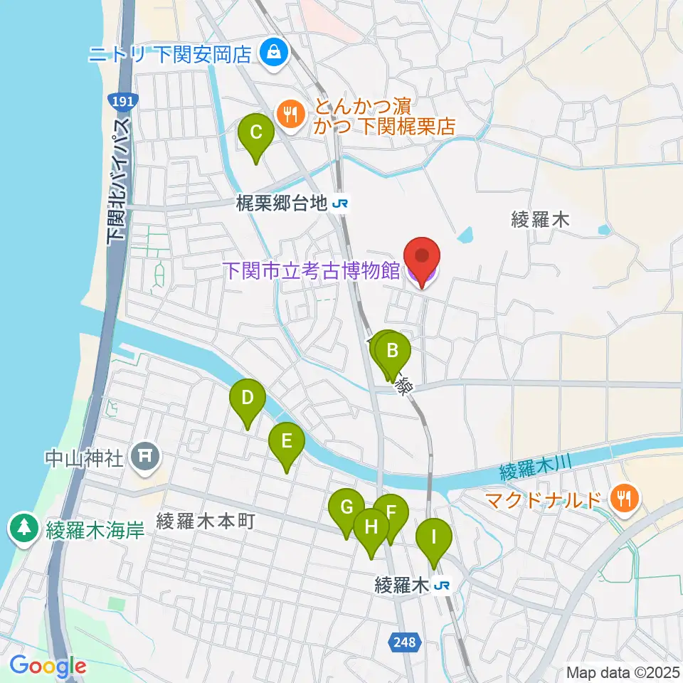 下関市立考古博物館周辺の駐車場・コインパーキング一覧地図