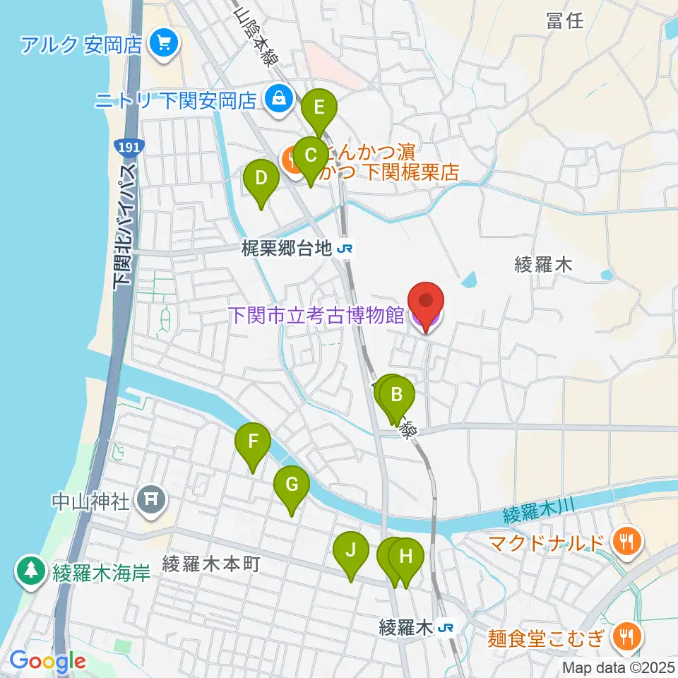 下関市立考古博物館周辺の駐車場・コインパーキング一覧地図