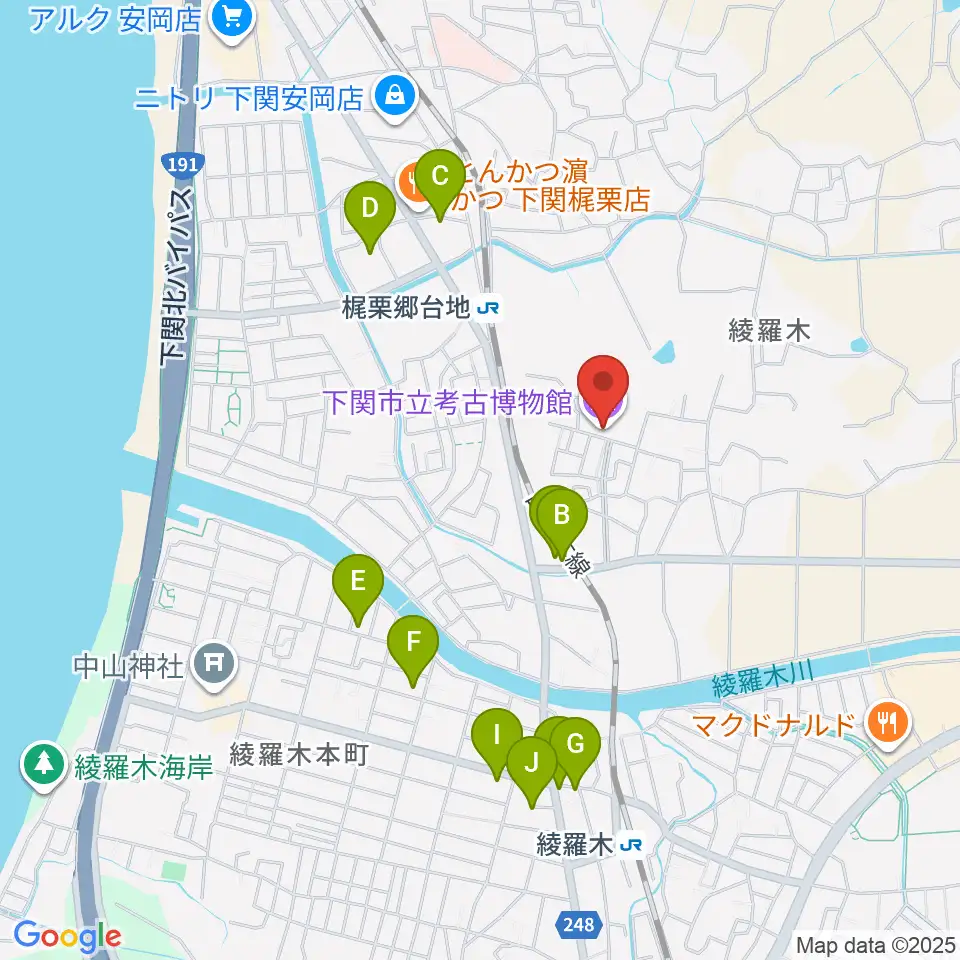 下関市立考古博物館周辺の駐車場・コインパーキング一覧地図