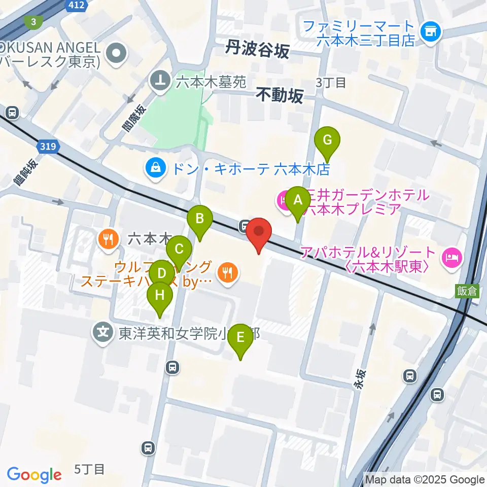 PLUSWIN HALL 六本木周辺の駐車場・コインパーキング一覧地図