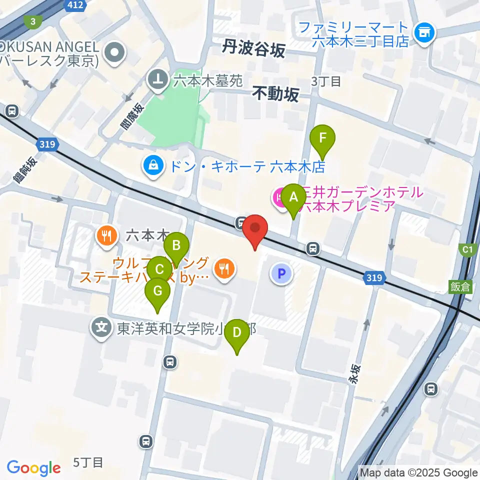 PLUSWIN HALL 六本木周辺の駐車場・コインパーキング一覧地図