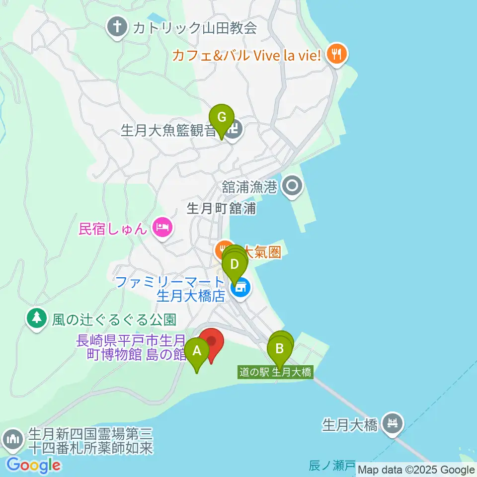平戸市生月町博物館・島の館周辺の駐車場・コインパーキング一覧地図