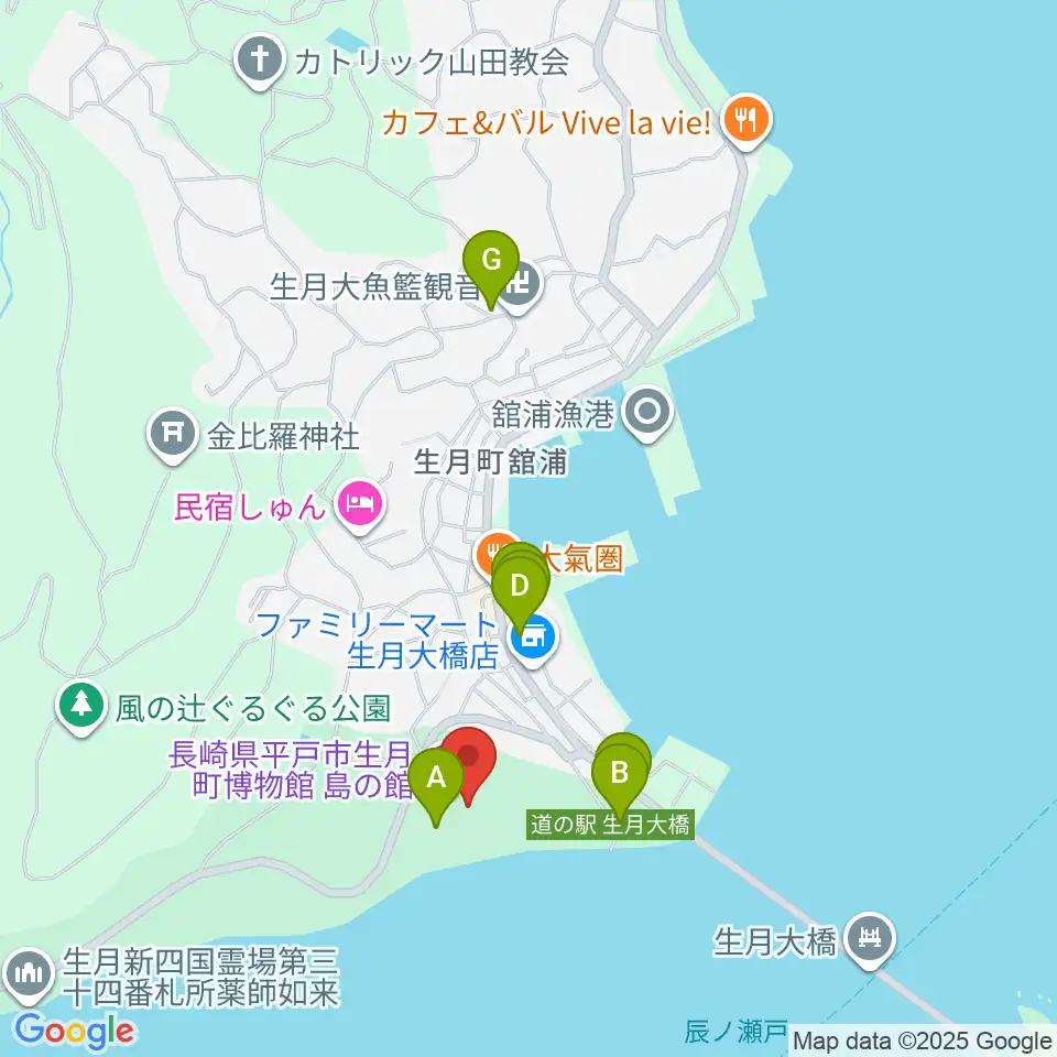 平戸市生月町博物館・島の館周辺の駐車場・コインパーキング一覧地図