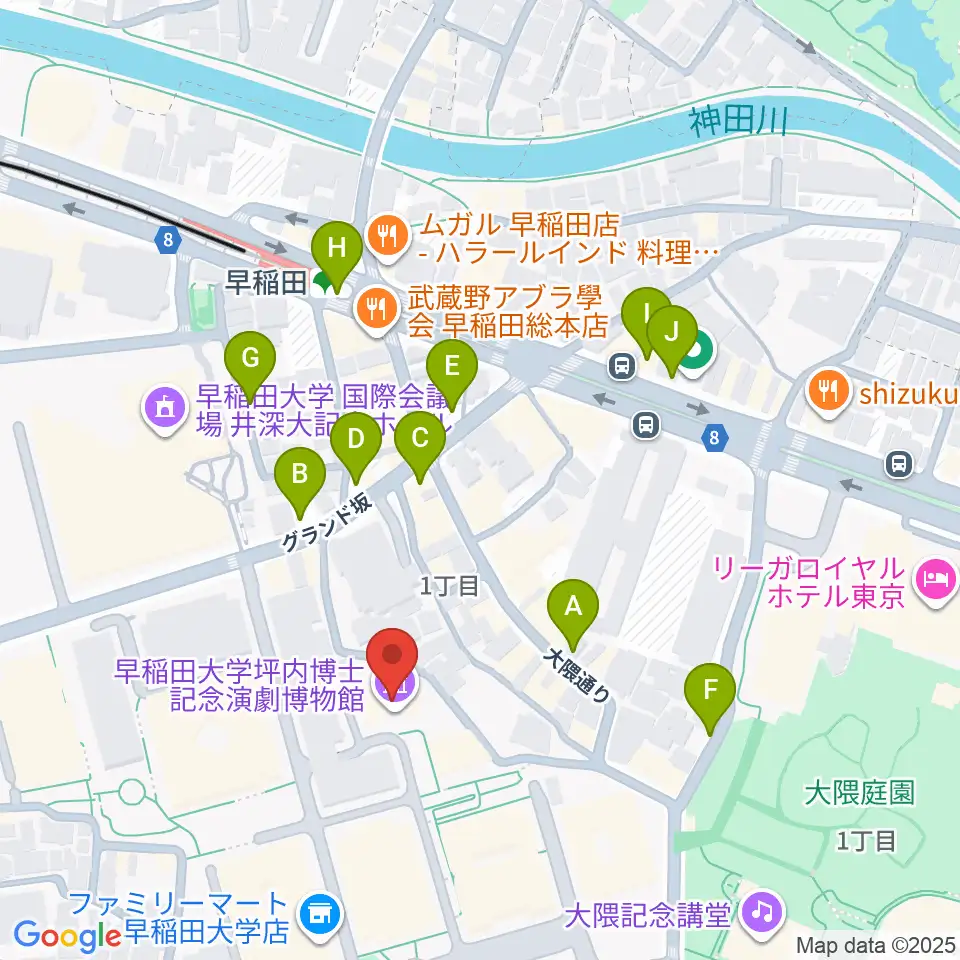 早稲田大学坪内博士記念演劇博物館周辺の駐車場・コインパーキング一覧地図