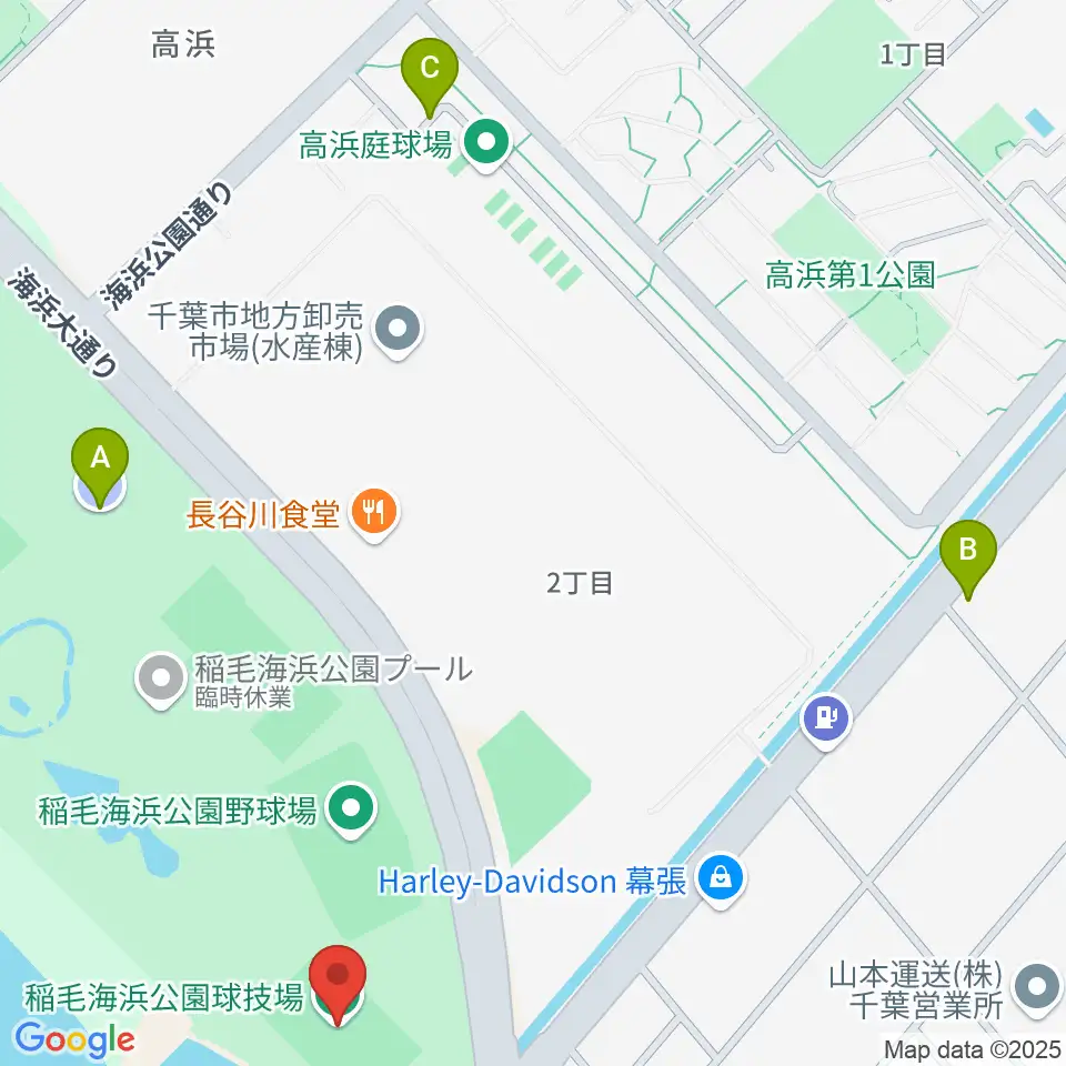 稲毛海浜公園球技場周辺の駐車場・コインパーキング一覧地図
