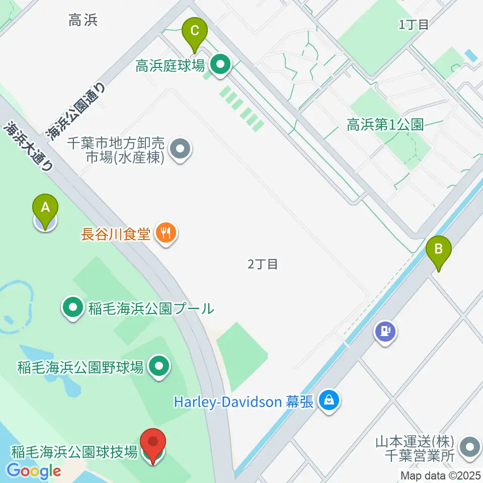 稲毛海浜公園球技場周辺の駐車場・コインパーキング一覧地図