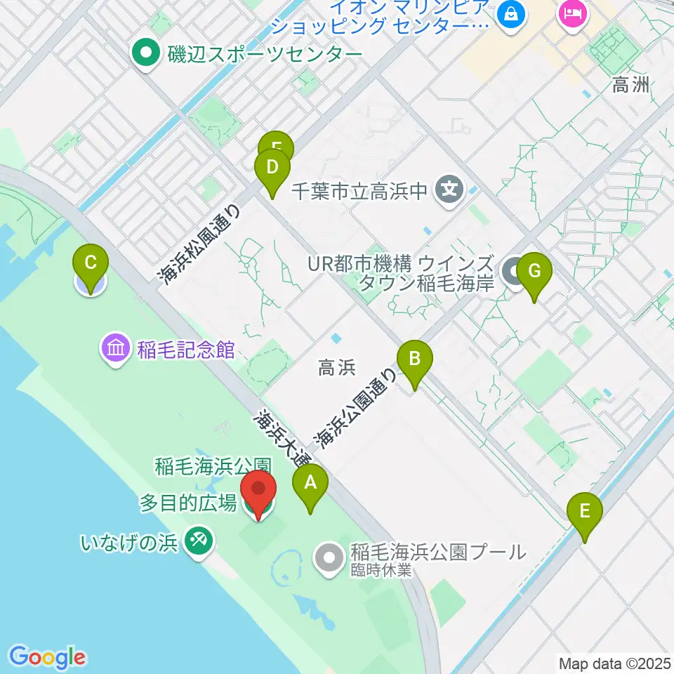 稲毛海浜公園多目的広場周辺の駐車場・コインパーキング一覧地図