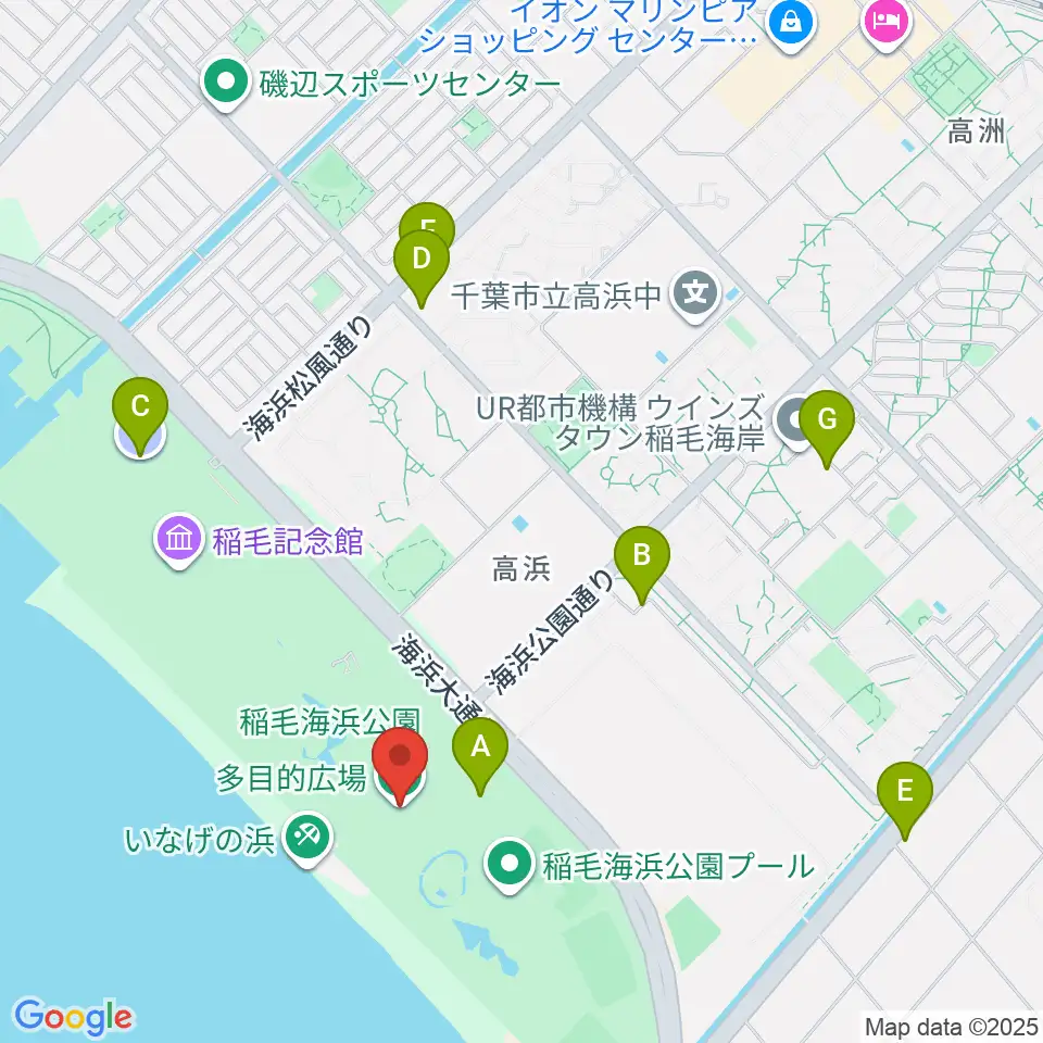 稲毛海浜公園多目的広場周辺の駐車場・コインパーキング一覧地図