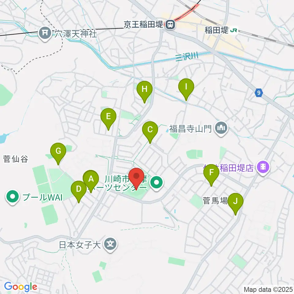 川崎市多摩スポーツセンター野球場周辺の駐車場・コインパーキング一覧地図