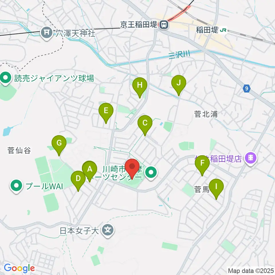 川崎市多摩スポーツセンター野球場周辺の駐車場・コインパーキング一覧地図