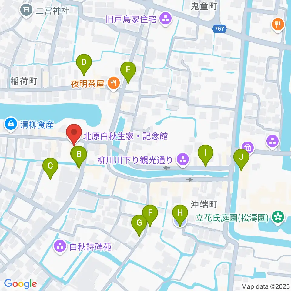 北原白秋生家・記念館周辺の駐車場・コインパーキング一覧地図