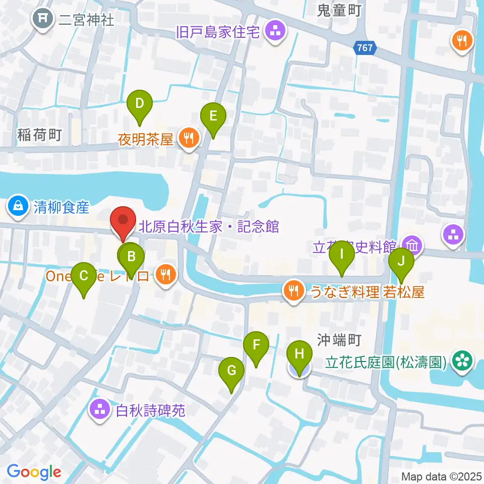 北原白秋生家・記念館周辺の駐車場・コインパーキング一覧地図
