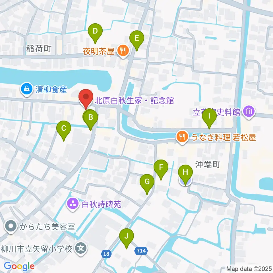 北原白秋生家・記念館周辺の駐車場・コインパーキング一覧地図