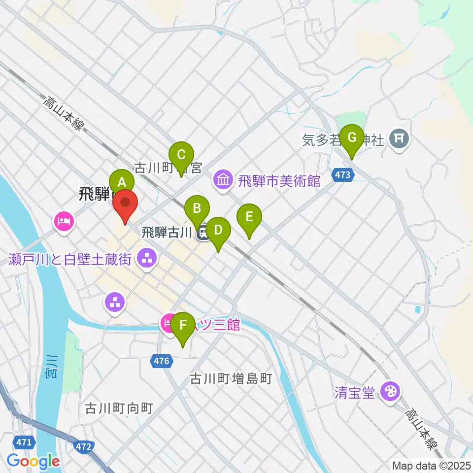 飛騨古川まつり会館周辺の駐車場・コインパーキング一覧地図