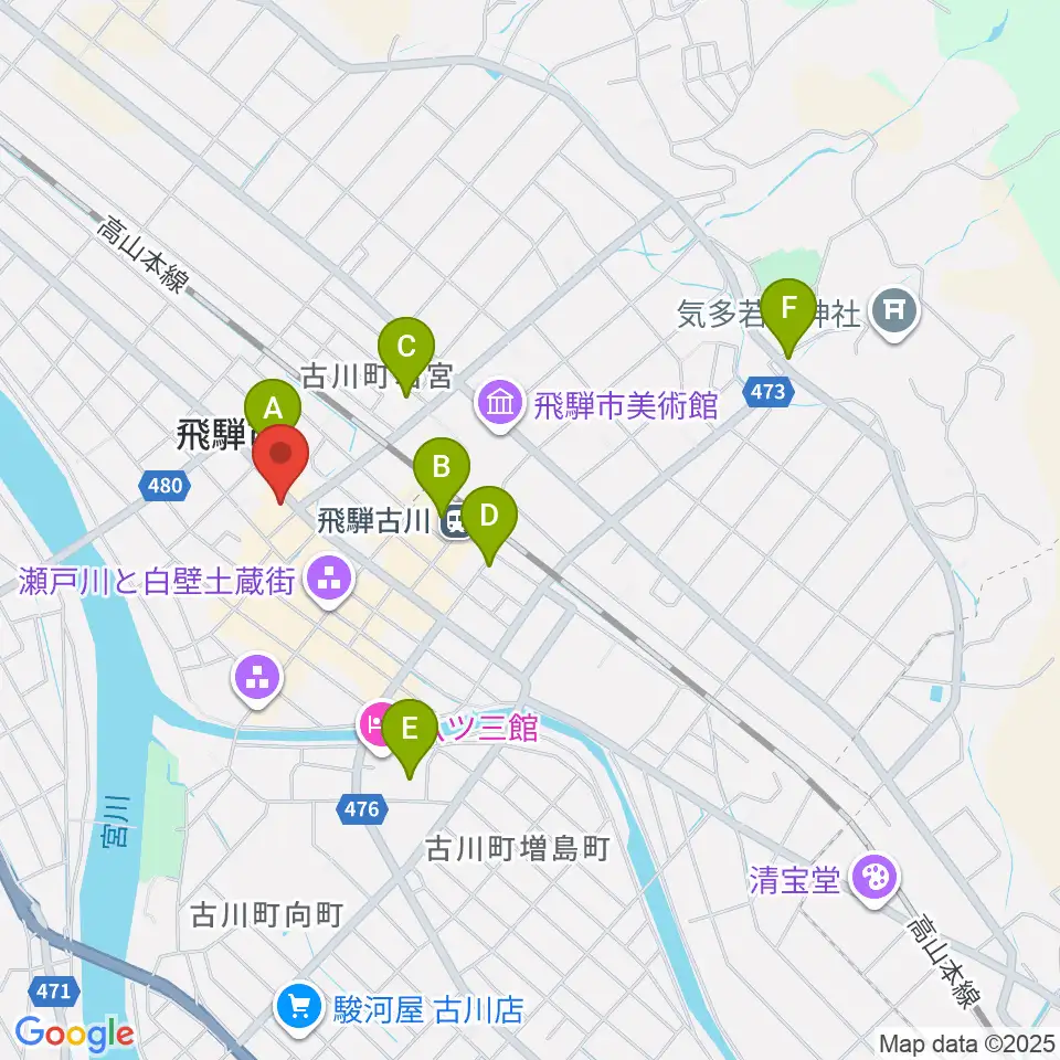 飛騨古川まつり会館周辺の駐車場・コインパーキング一覧地図