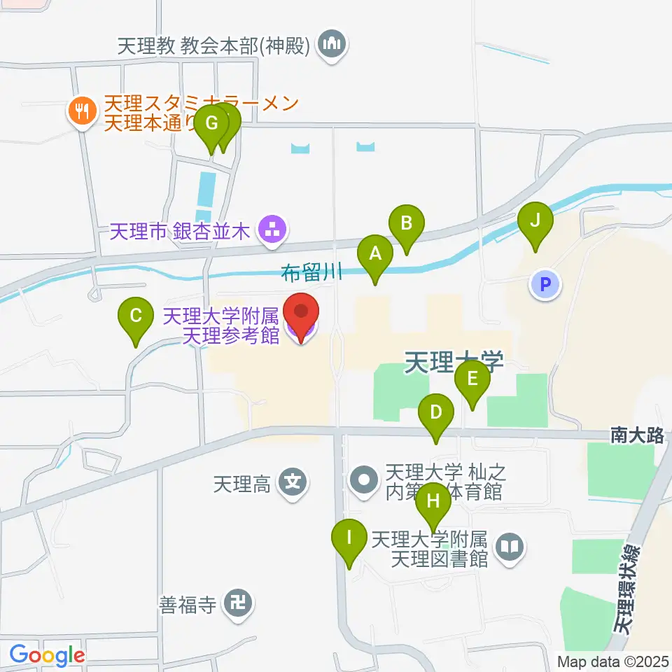 天理大学附属天理参考館周辺の駐車場・コインパーキング一覧地図