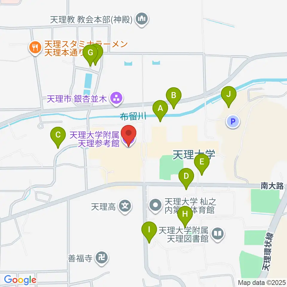 天理大学附属天理参考館周辺の駐車場・コインパーキング一覧地図