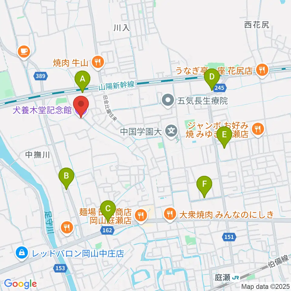犬養木堂記念館周辺の駐車場・コインパーキング一覧地図