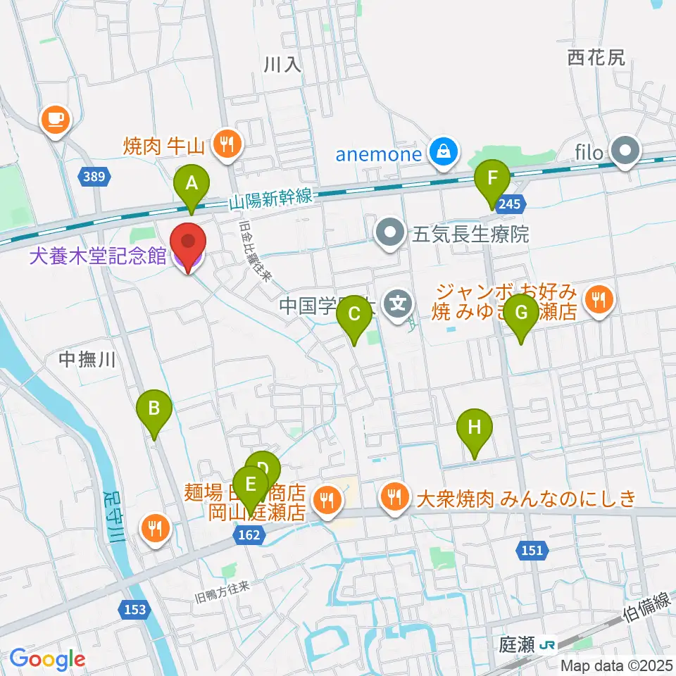 犬養木堂記念館周辺の駐車場・コインパーキング一覧地図