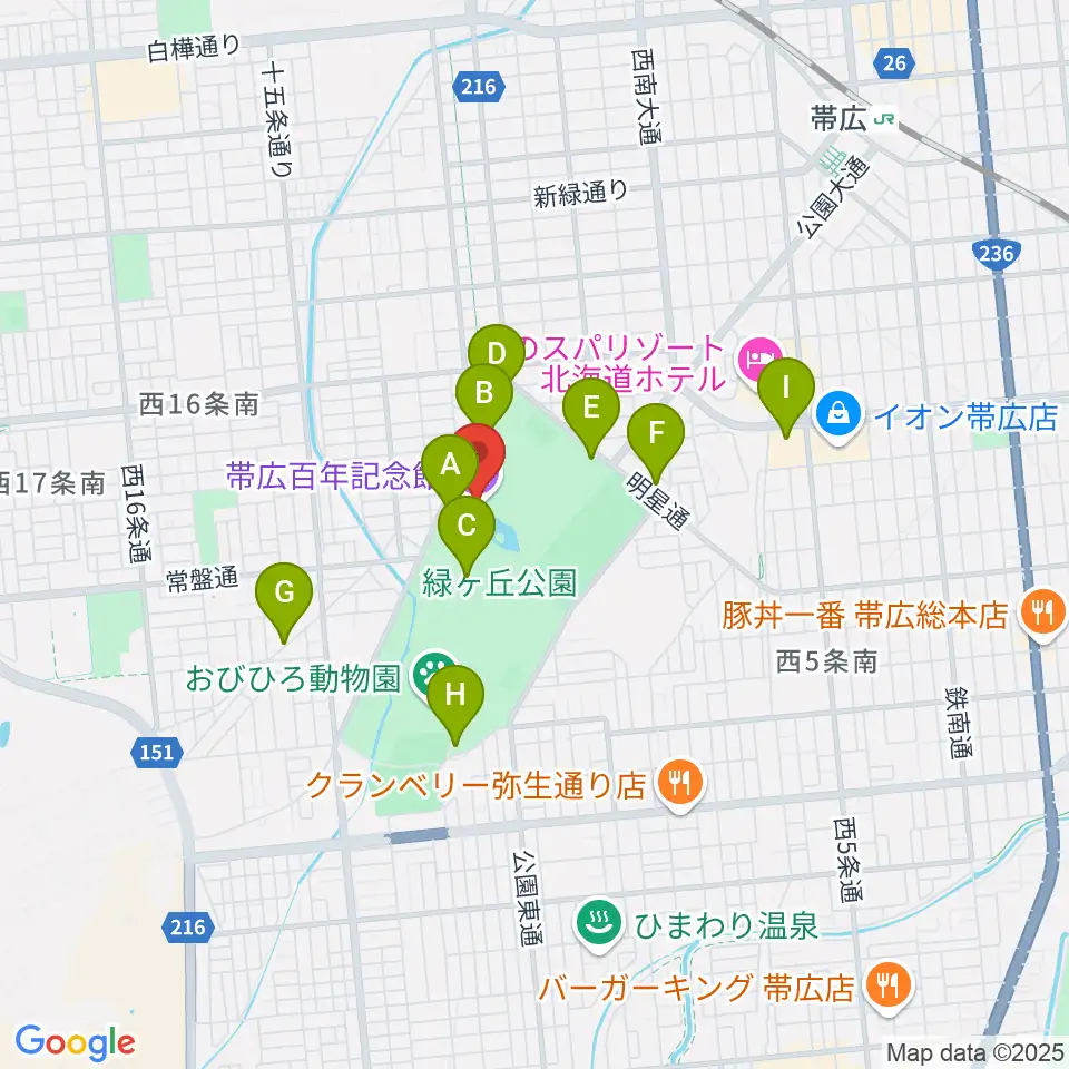 帯広百年記念館周辺の駐車場・コインパーキング一覧地図