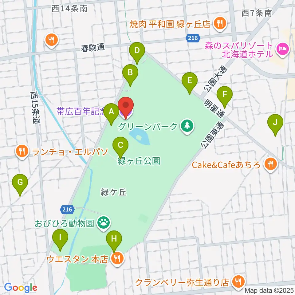 帯広百年記念館周辺の駐車場・コインパーキング一覧地図