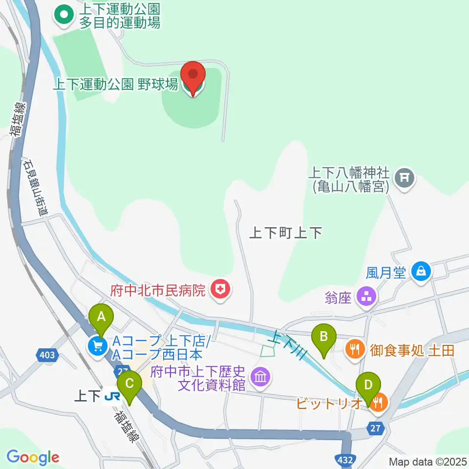 TTCスポーツパーク上下野球場周辺の駐車場・コインパーキング一覧地図