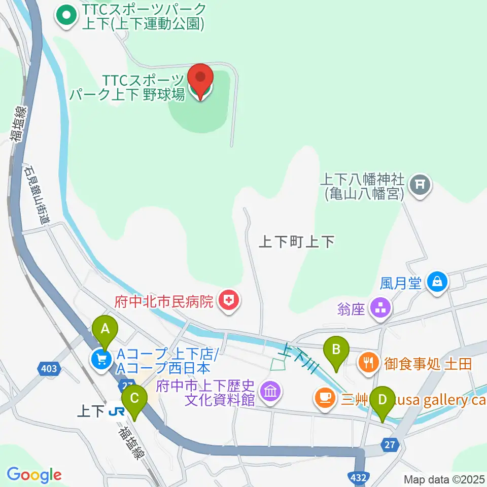 TTCスポーツパーク上下野球場周辺の駐車場・コインパーキング一覧地図