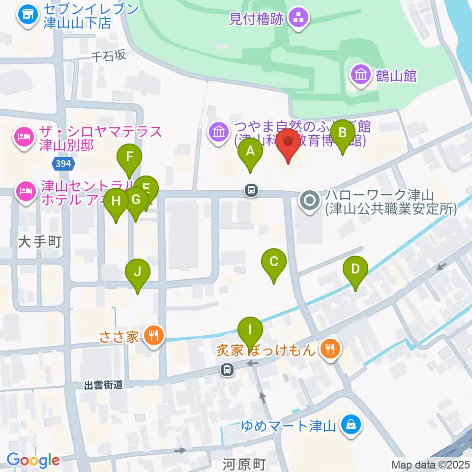 津山郷土博物館周辺の駐車場・コインパーキング一覧地図