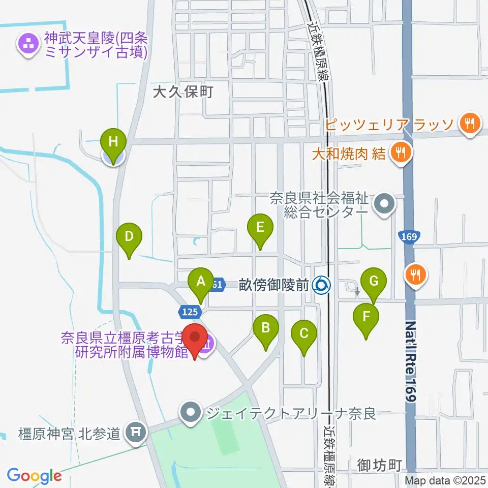 奈良県立橿原考古学研究所附属博物館周辺の駐車場・コインパーキング一覧地図