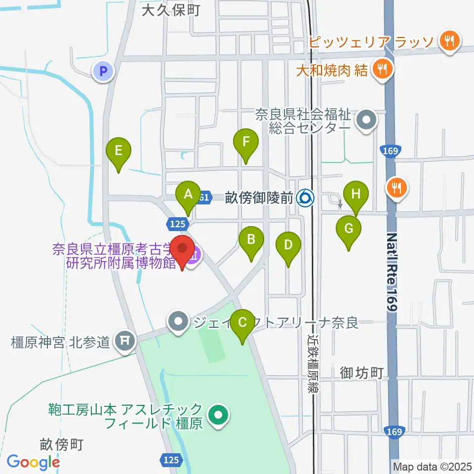 奈良県立橿原考古学研究所附属博物館周辺の駐車場・コインパーキング一覧地図