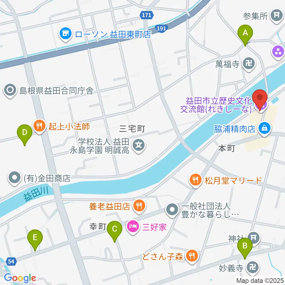 益田市立歴史文化交流館れきしーな周辺の駐車場・コインパーキング一覧地図