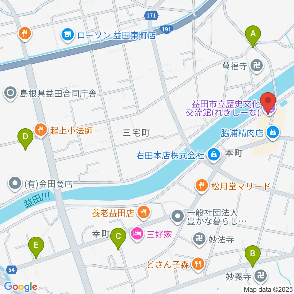 益田市立歴史文化交流館れきしーな周辺の駐車場・コインパーキング一覧地図