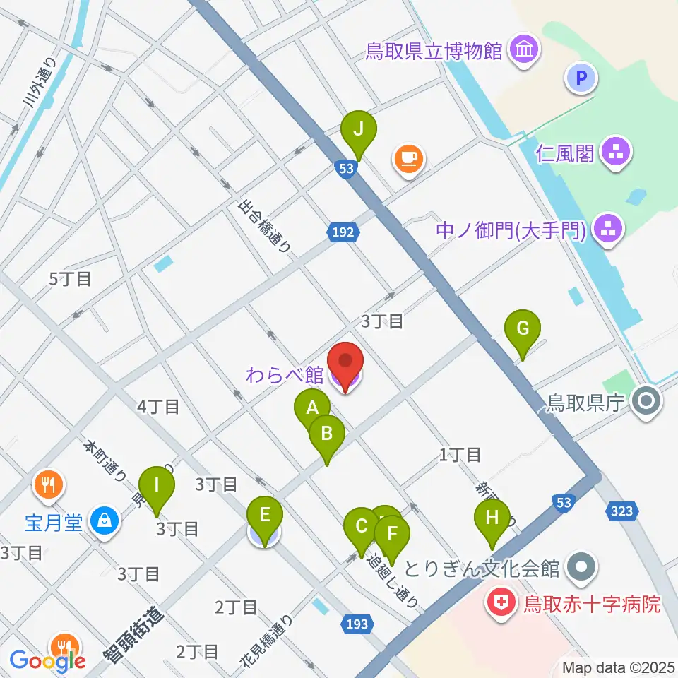 わらべ館周辺の駐車場・コインパーキング一覧地図