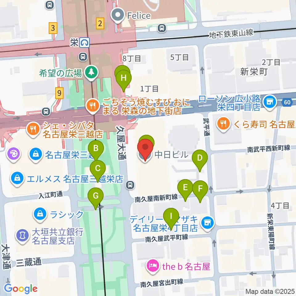 中日ホール周辺の駐車場・コインパーキング一覧地図